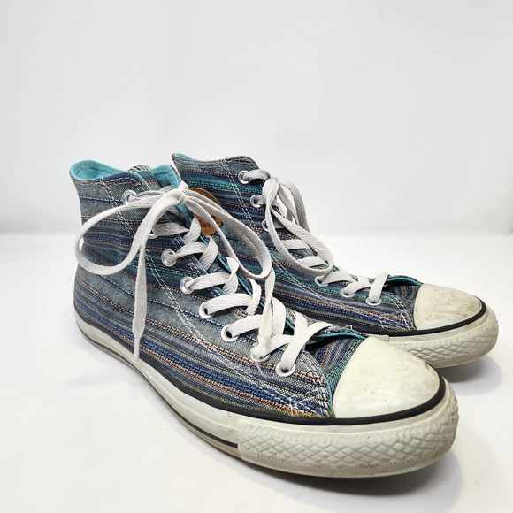 Converse All Star High Top Peacock Acor Striped Sneakers Mens 9 Womens 11 Teal - Picture 1 of 10
